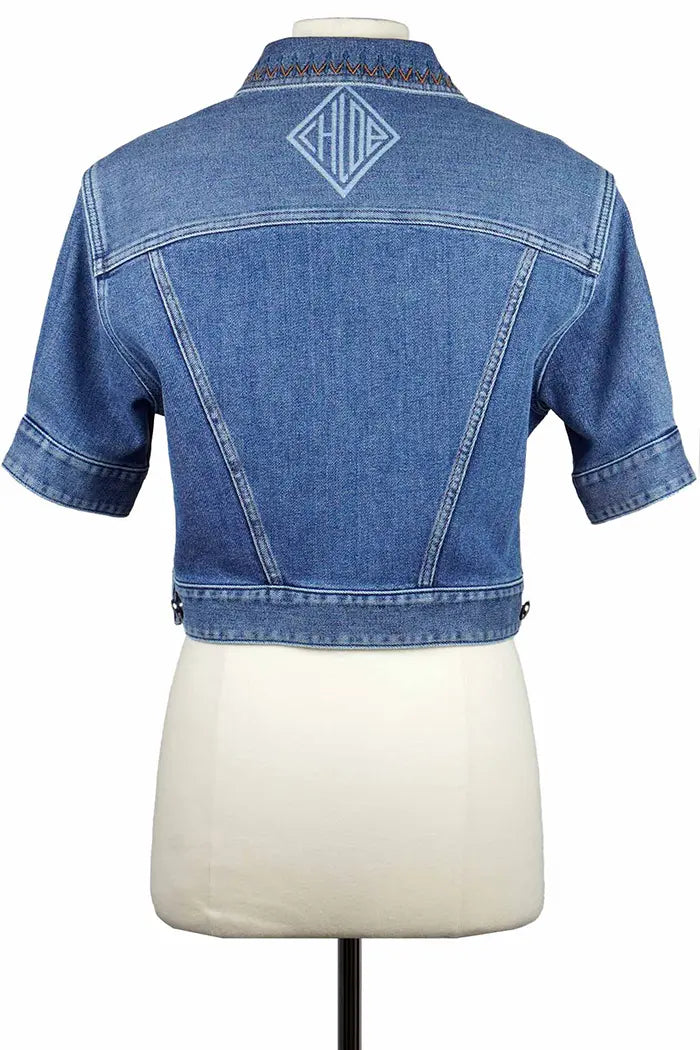 Chaqueta Chloé corta con mangas 3/4 denim, artículo de segunda mano, vista posterior