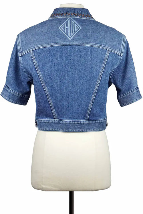 Chloé kurze Jeansjacke mit 3/4-Ärmeln, gebrauchtes Teil, Rückansicht