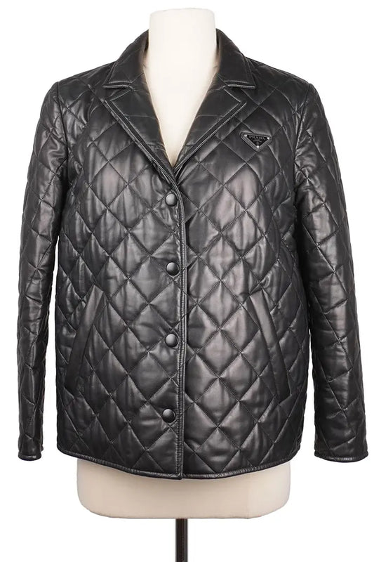 Chaqueta Prada acolchada negra en piel de cordero napa, artículo de segunda mano, vista frontal