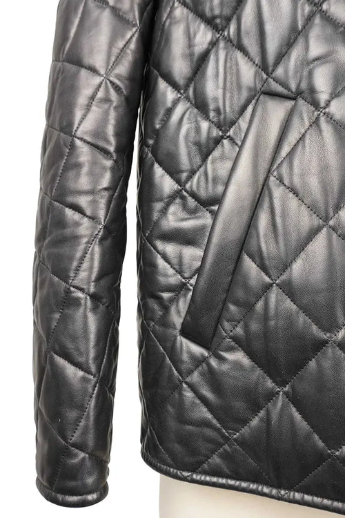 Chaqueta negra acolchada Prada de piel de cordero napa, artículo de segunda mano, atención a los acabados