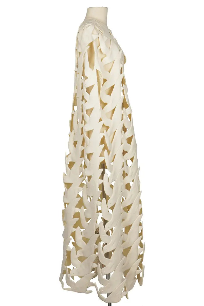 Valentino openwork cape in white virgin wool and cashmere, pre-owned item, side view 