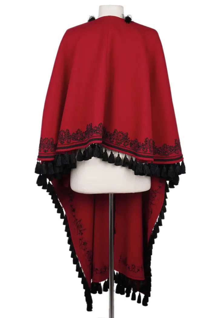 Chal Dior de lana virgen roja con flecos negros, artículo de segunda mano, vista posterior
