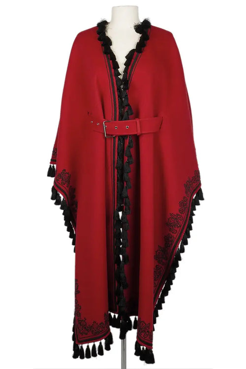 Chal Dior de lana virgen roja con flecos negros, artículo de ocasión, vista frontal