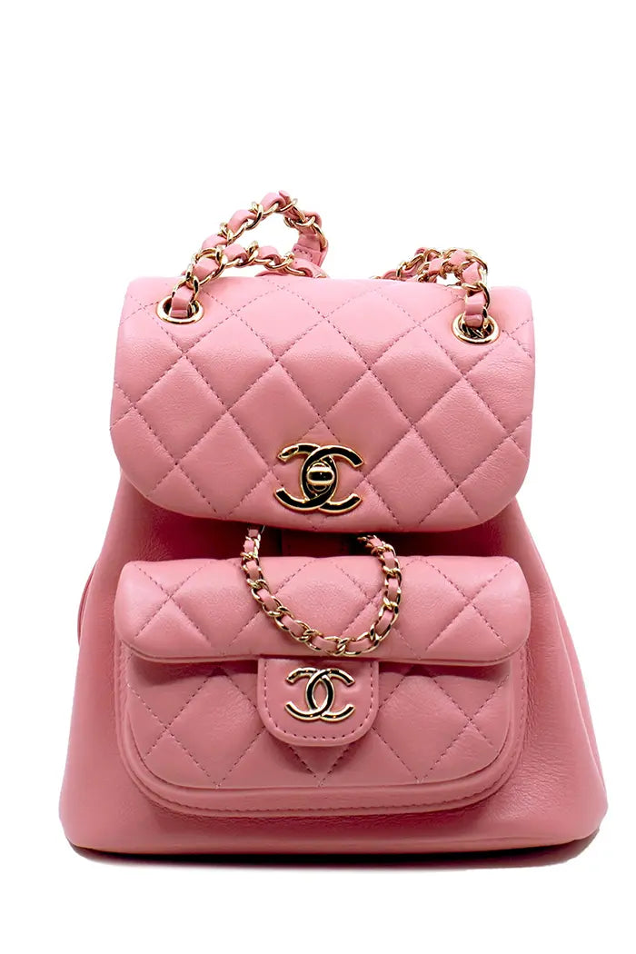 Chanel Duma Mochila  de piel de cordero acolchada rosa empolvado, artículo de segunda mano, vista frontal
