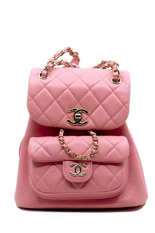 Chanel Duma Mochila  de piel de cordero acolchada rosa empolvado, artículo de segunda mano, vista frontal