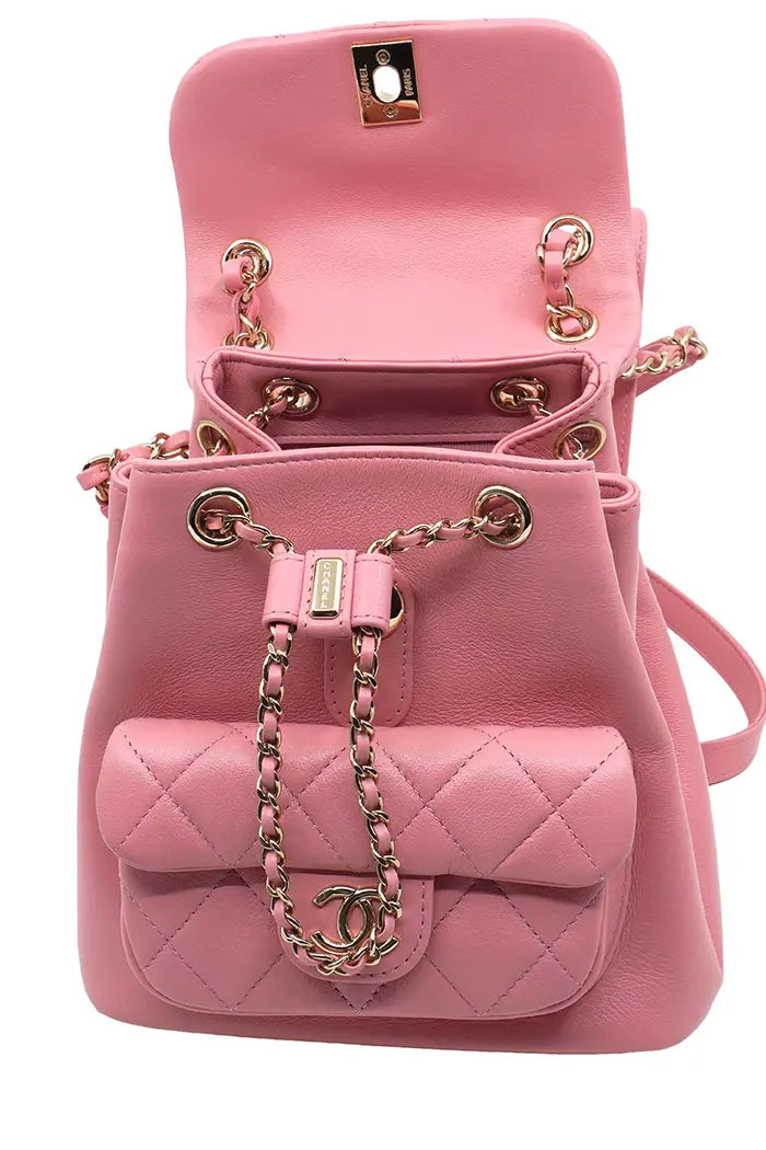 Chanel Duma Mochila  de piel de cordero acolchada rosa empolvado, artículo de segunda mano, vista frontal