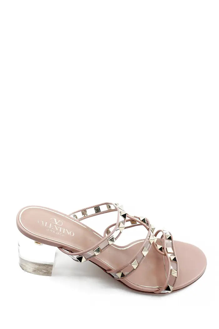 Valentino Gravani Rockstud Sandalen aus poliertem Leder und PVC, gebrauchter Artikel, Ansicht von oben