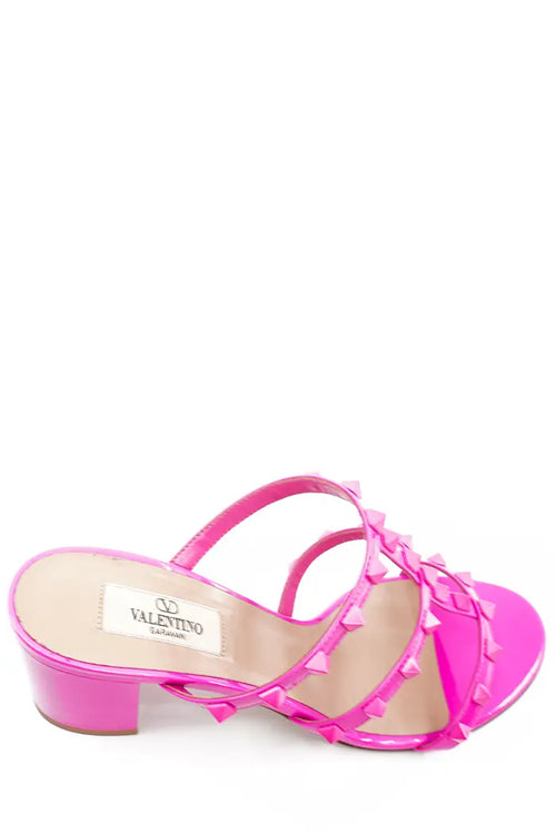 Valentino Gravani Rockstud Sandalen aus pinkfarbenem Lackleder, Second Hand-Artikel, Draufsicht