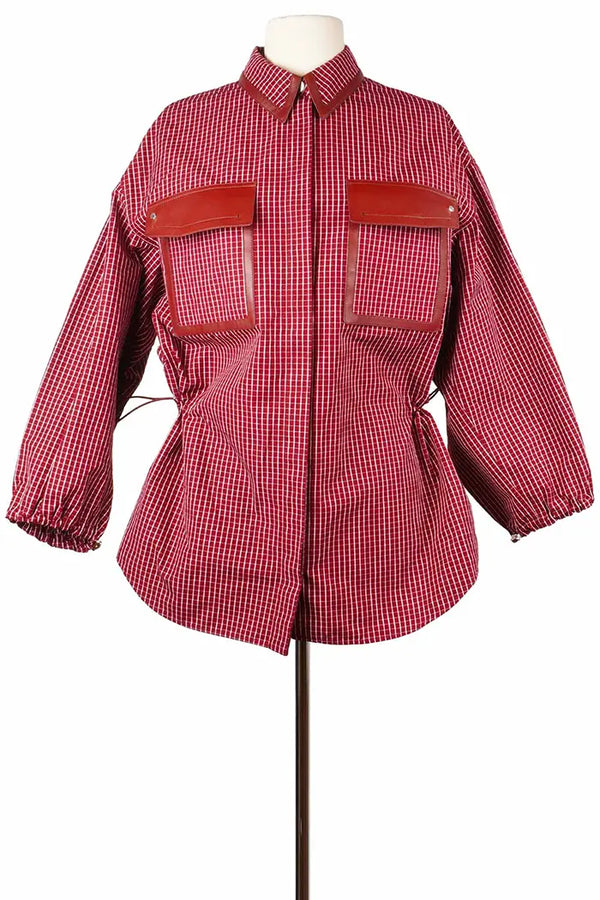 Sur-chemise Hermès 100 % coton, à carreaux rouges, article d'occasion, vue de face