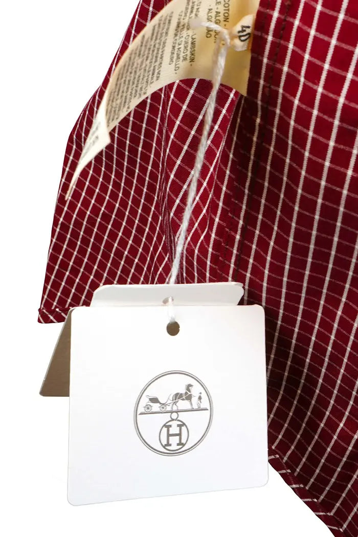Sur-chemise Hermès 100 % coton, à carreaux rouges, article d'occasion preloved jamais porté