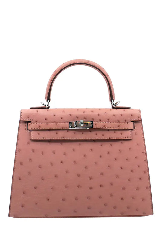 Bolso Hermès Kelly II 25 de segunda mano en piel de avestruz.