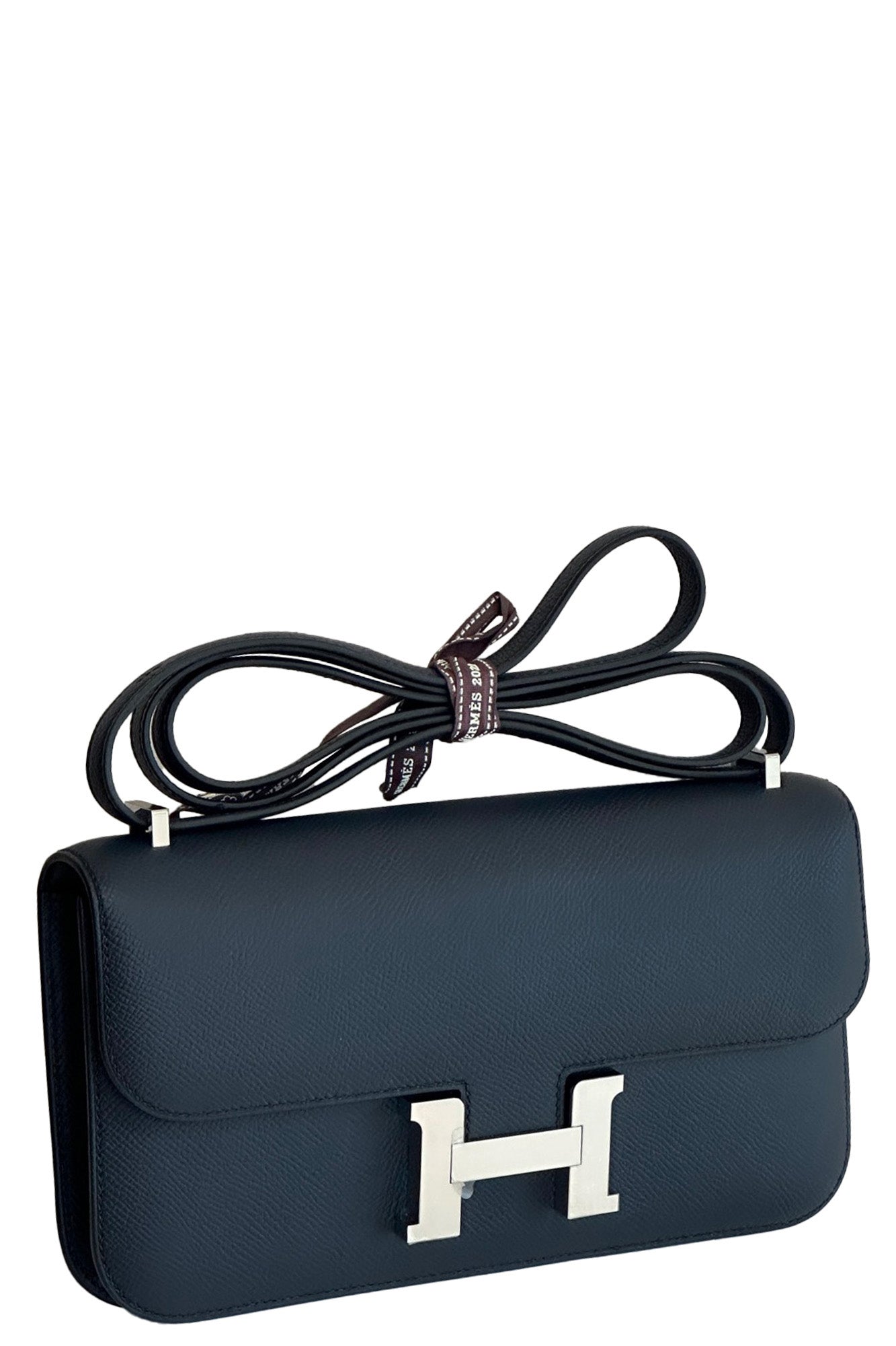 Sac Hermès Constance Élan preloved en cuir Epsom Bleu de Prusse avec finitions Palladium, état neuf. Certifié authentique.