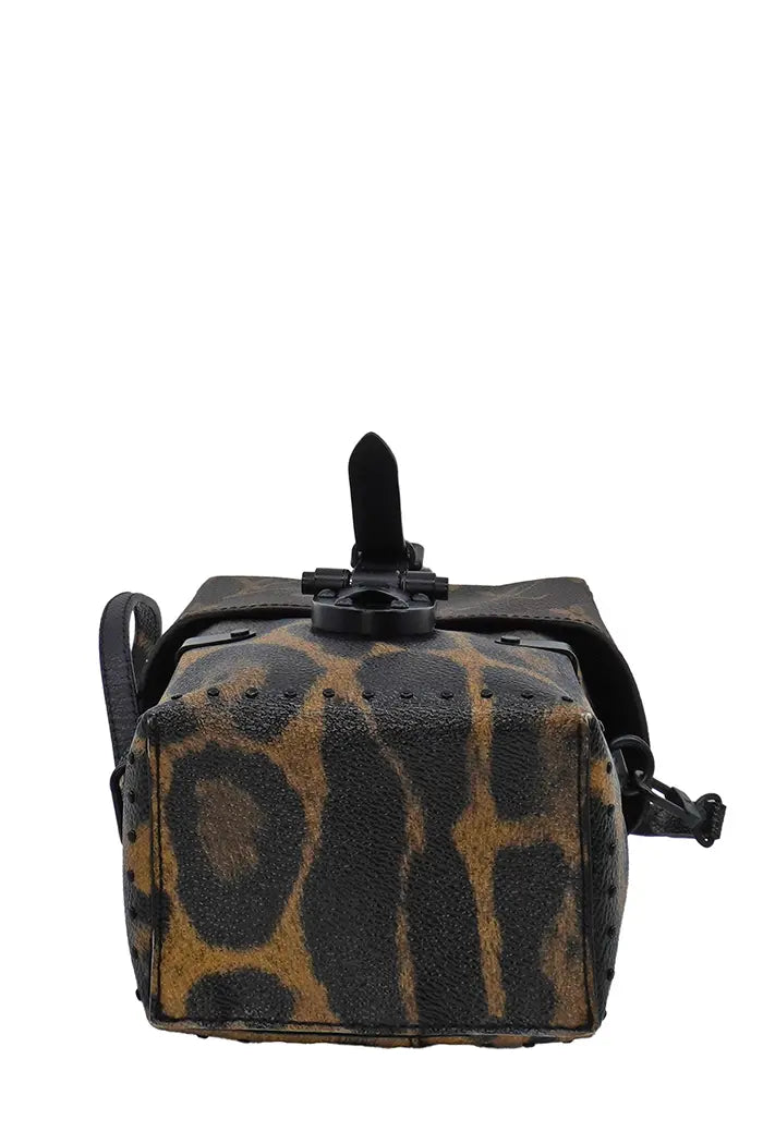 Bottom view of Monogram bag with studded leopard print details, in very good condition.