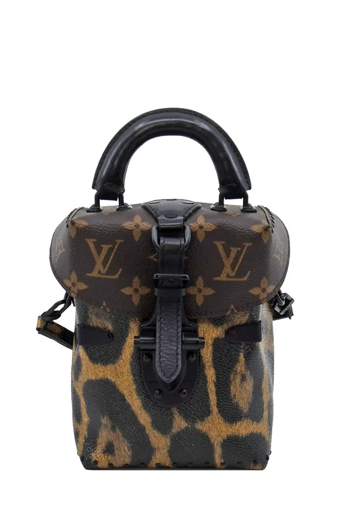 Preloved Louis Vuitton Camera Box bag, Monogram canvas and leopard print, front view.