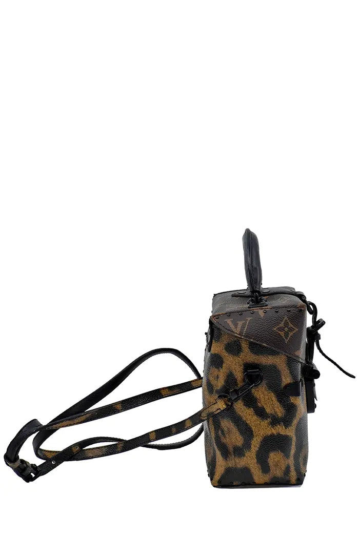 Profile of Louis Vuitton Camera Box preloved bag showing depth and rigid structure.