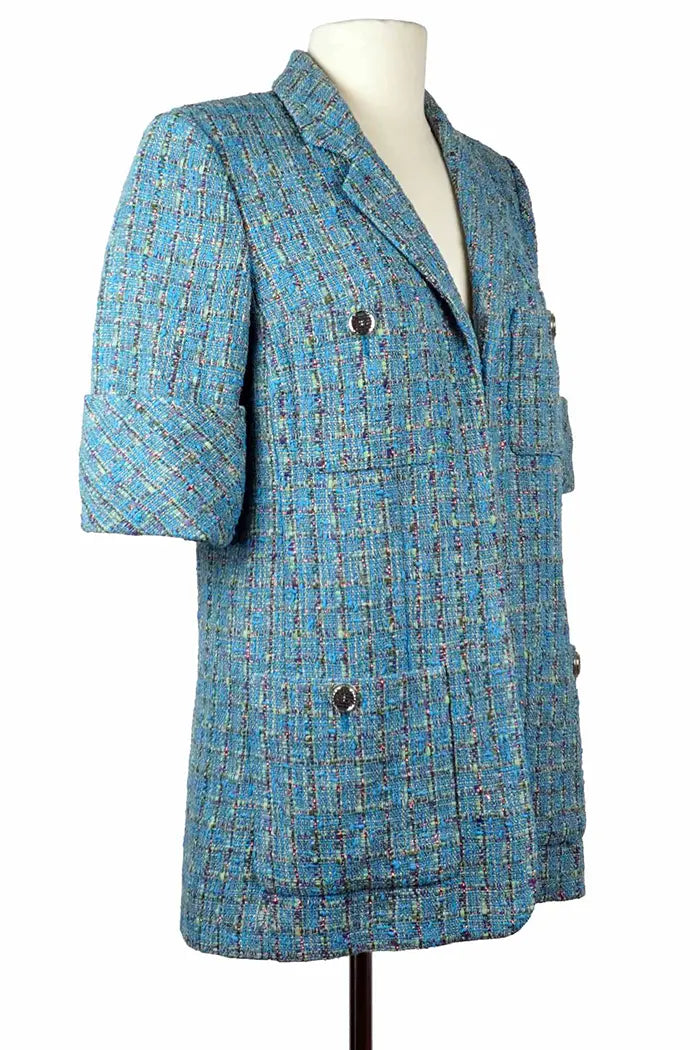 Chanel tweed blue and green preloved Jacket , Data Center 2017 collection, Size 38FR