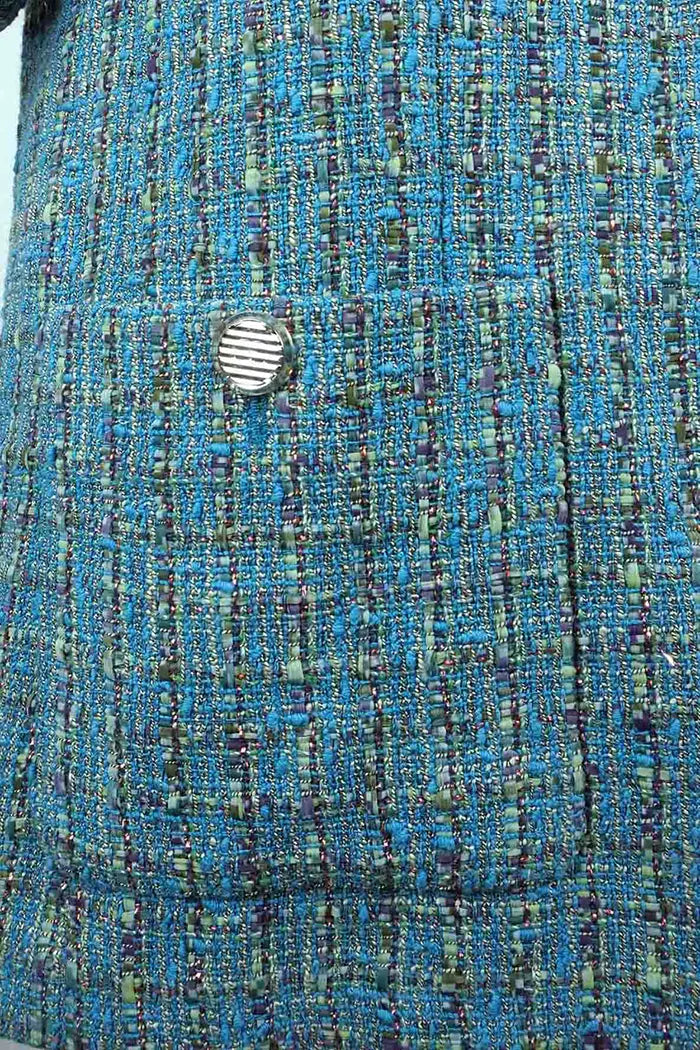 Focus on tweed - Chanel Jacket preloved in blue and green tweed, signature texture