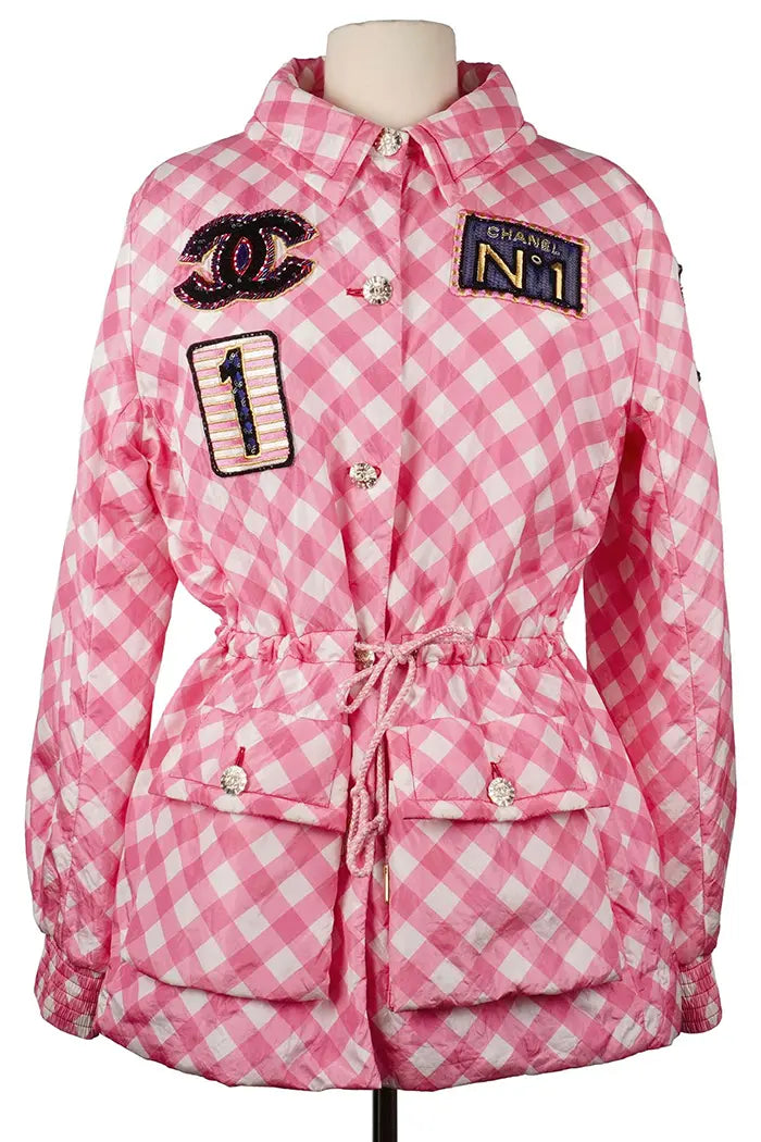 Chanel preloved Überhemd aus italienischer Seide, rosa Vichykaro. Preloved in ausgezeichnetem Zustand. 