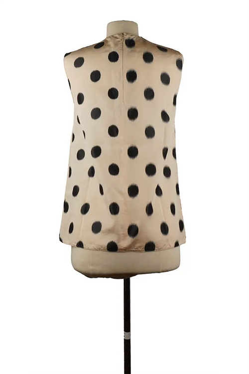 Dos du haut sans manches Prada – coupe droite, imprimé à pois discrets, soie nude, fabrication italienne, taille 38IT