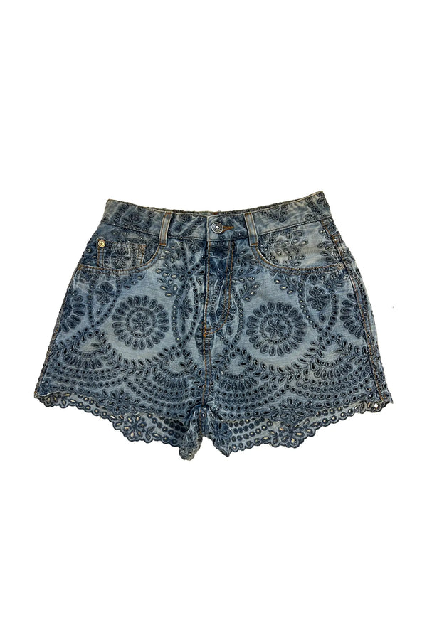 Short court Ermanno Scervino en denim ajouré, parfait pour le summer look 