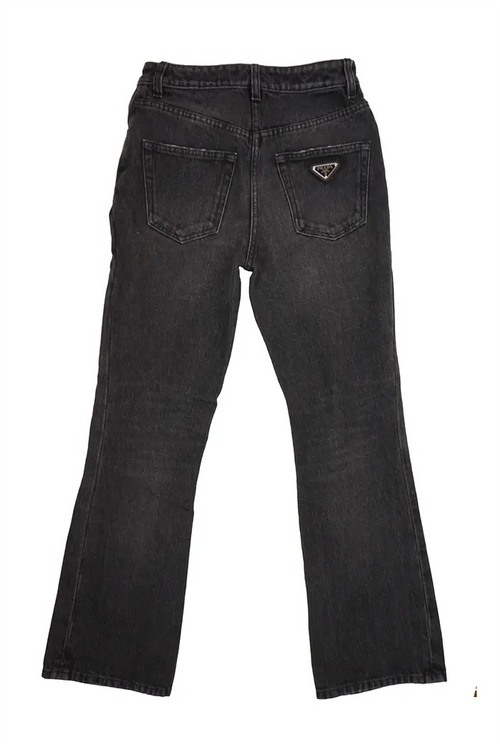 Jean Prada flared noir – vue de dos, poches plaquées et coupe évasée subtile à partir du genou, taille 25