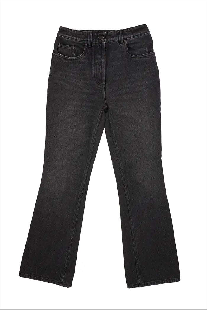 Prada schwarze Schlagjeans – Vorderansicht, Bootcut-Passform, Größe 25, klare Silhouette für einen lässig-schicken Look