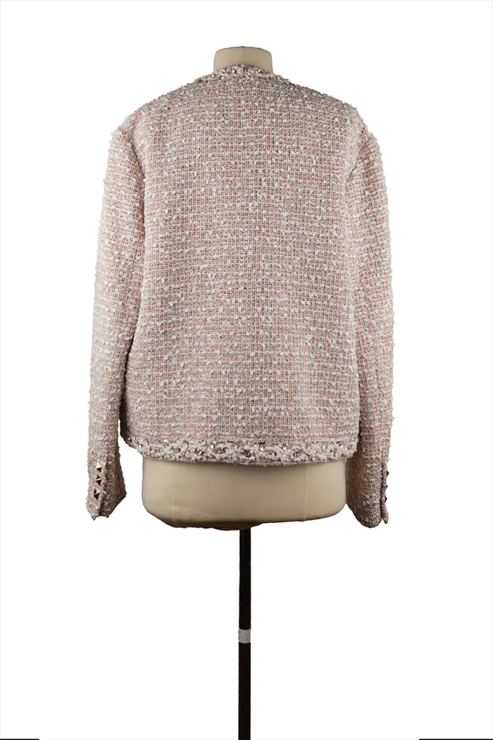 Dos de la veste Valentino en coton mélangé bouclé, coupe structurée et finitions soignées pour une silhouette sophistiquée et moderne.