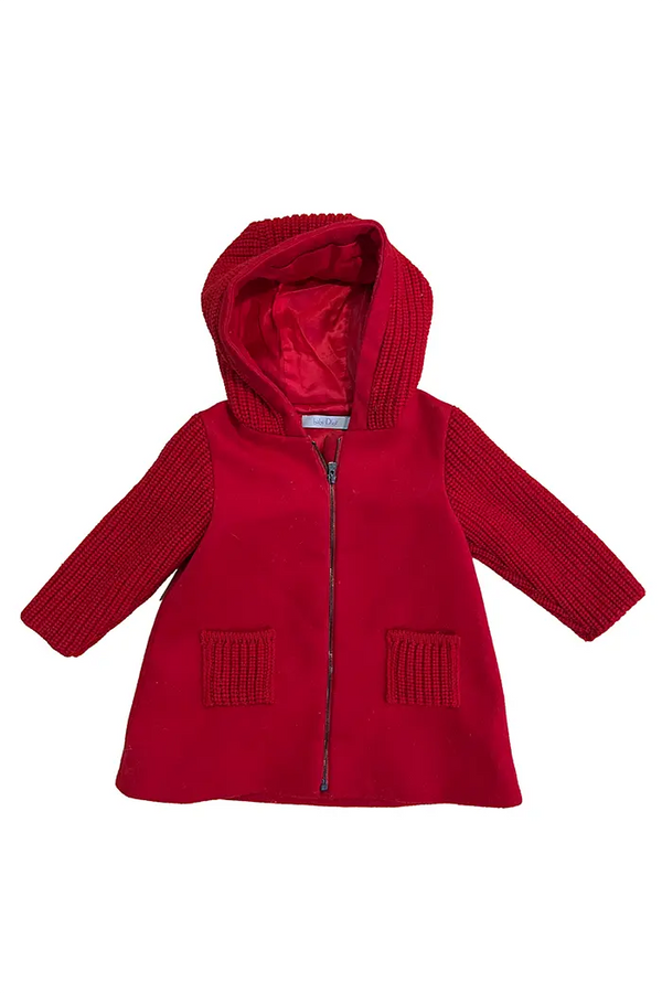 Manteau rouge Baby Dior à capuche avec fermeture éclair et poches en maille