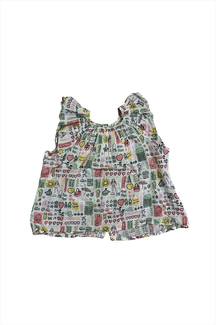Bonpoint Top mit buntem Kinderdruck und Rüschen - Vorderansicht