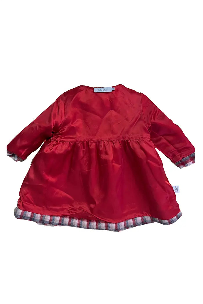 Doublure satinée rouge du manteau Baby Dior à carreaux