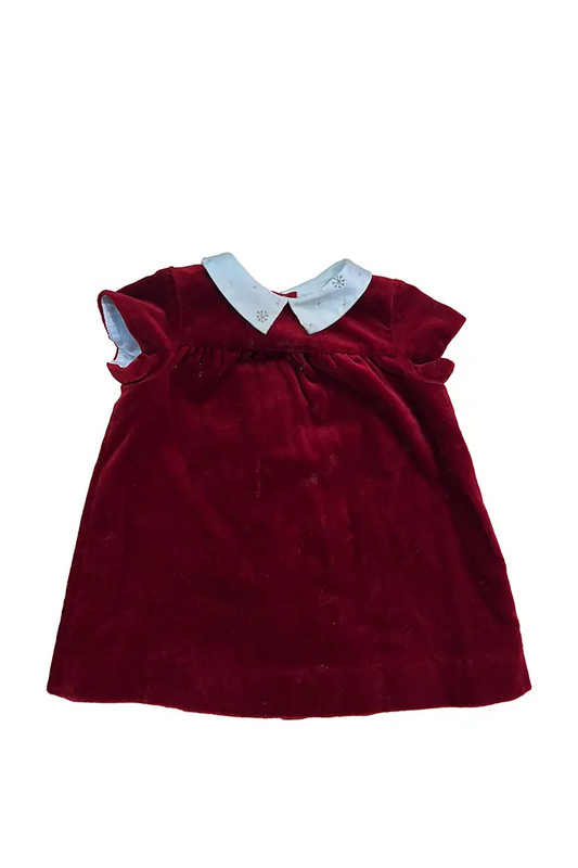 Robe Bonpoint en velours bordeaux avec col blanc brodé, vue de face
