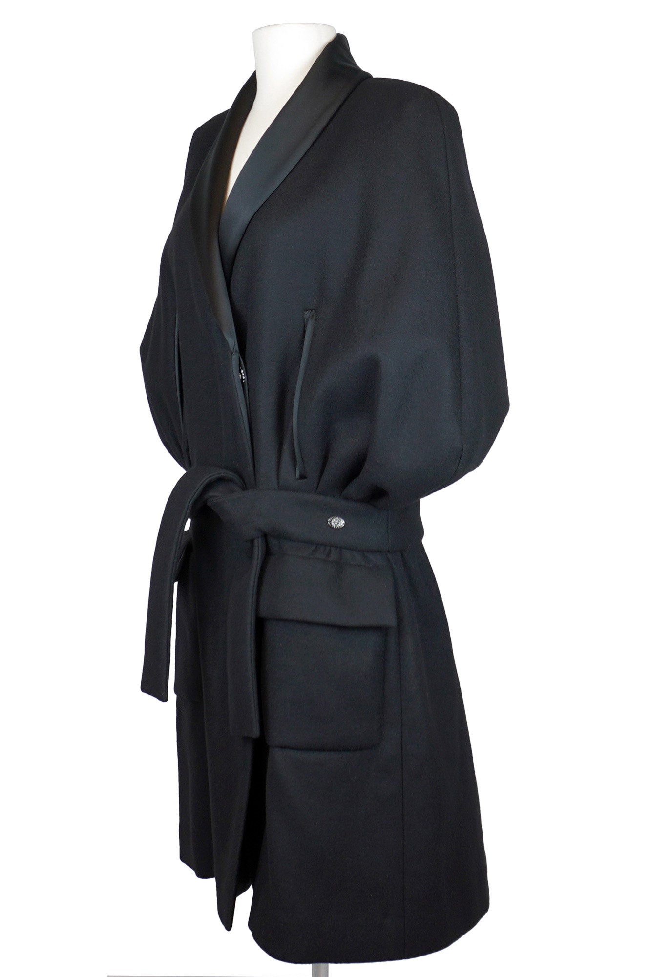 1000072 Chanel black cashmere cape, Reench preloved, three-quarter front view.