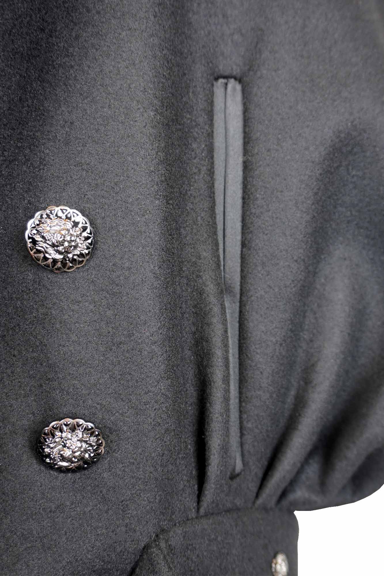 Zoom in on the lion embossed buttons.
1000072. Elegant Chanel black cape, Reench preloved.